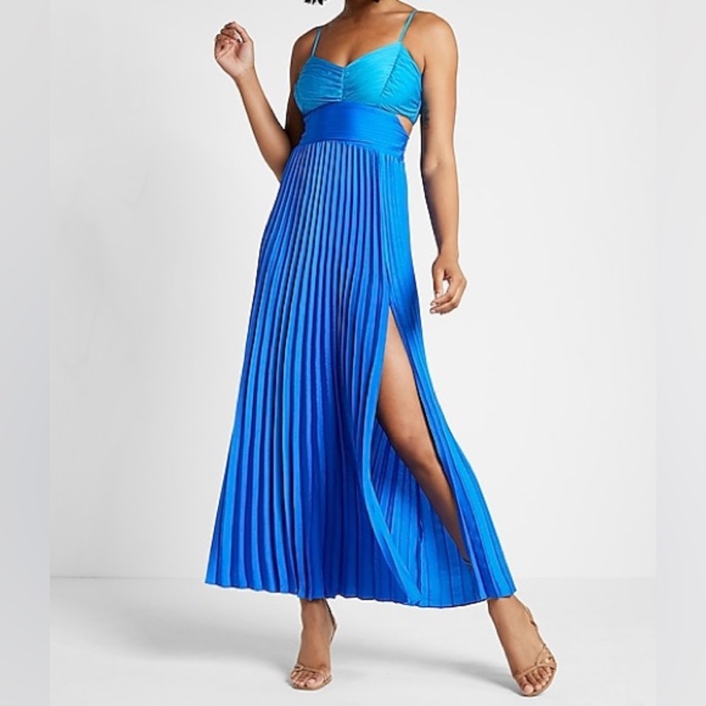 Express NWT Pleated Color Block Side Cutout Maxi Dress
